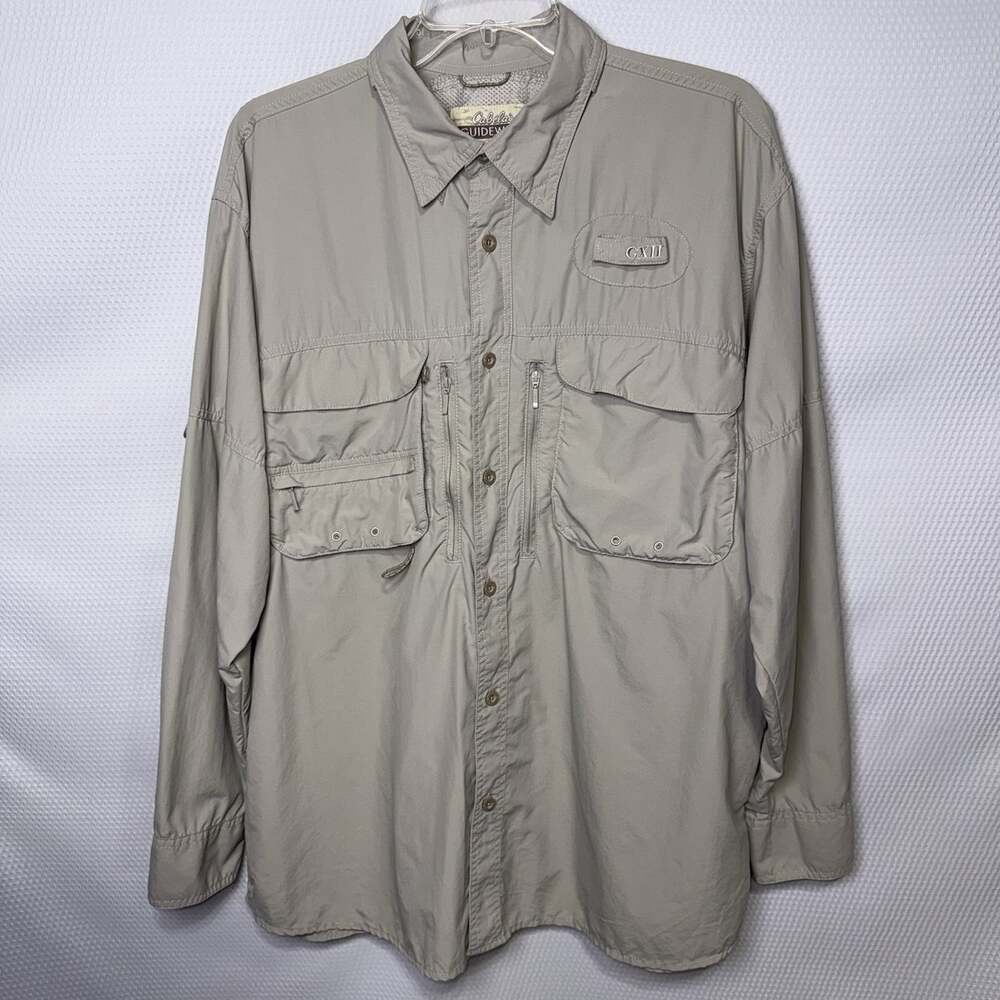 Cabelas Guidewear GXII Shirt Mens Large Beige Long Sleeve Vented Fishing Tech